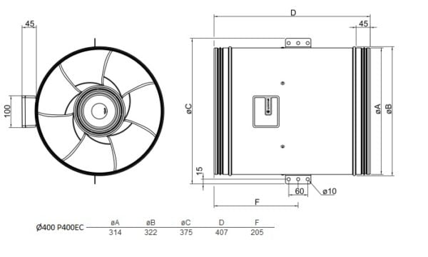 Viftemotor EC Ø400 mm 6289 m³/t – 1FAS – Kanalvifter