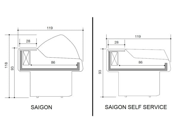Fiskedisk SAIGON Temperatur -0°C / +2°C Dybde 120 Høyde 117,5 cm – Ferskvaredisk / Eksponeringsdisk