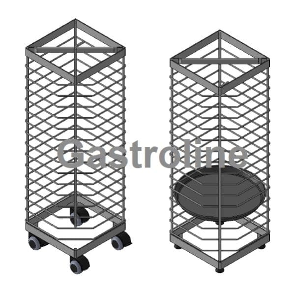 Pizzastativ med gummiføtter og hjul 10x Ø40 panner – Pizzapanne / Pizzascreen