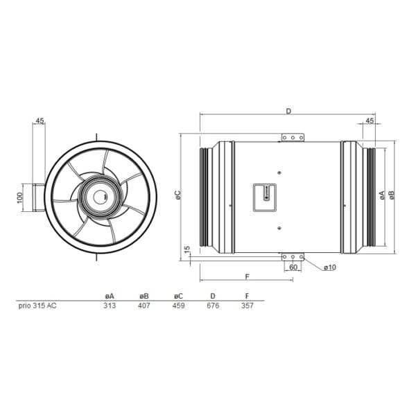 Viftemotor AC Ø315 mm 3812 m³/t Viftemotor AC Ø315 mm 3812 m³/t – Kanalvifter