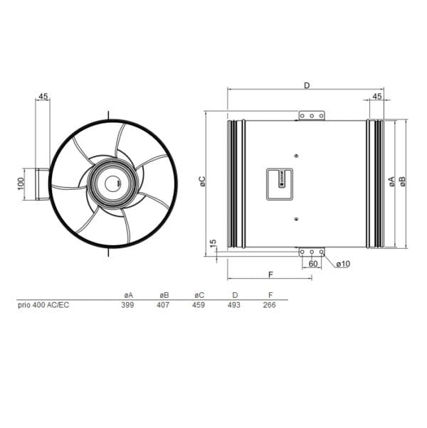 Viftemotor AC Ø400 mm 4424 m³/t Viftemotor AC Ø400 mm 4424 m³/t – Kanalvifter