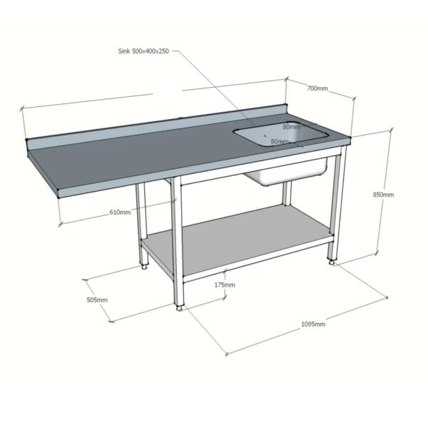 Oppvaskbenk Plass for oppvaskmaskin 1 kum og underhylle – Oppvaskbenk