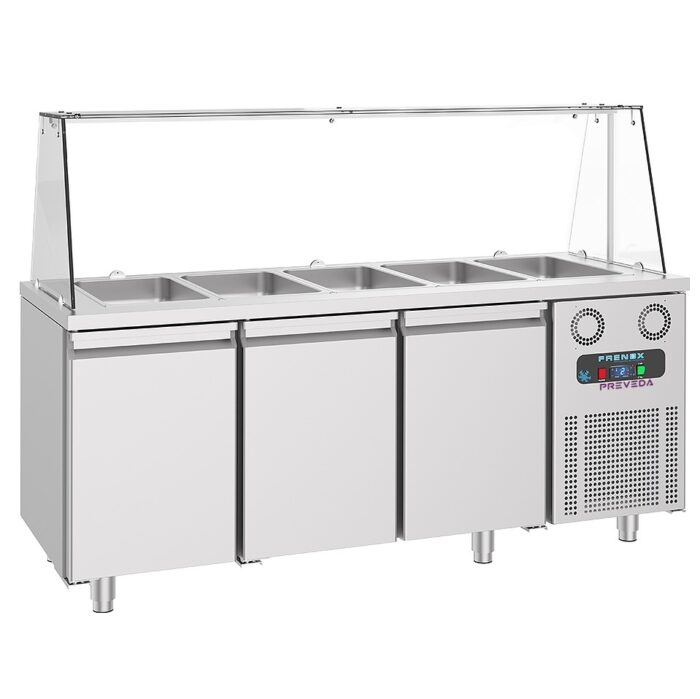 Saladette 3 dører med glassoverbygg 5x GN-1/1