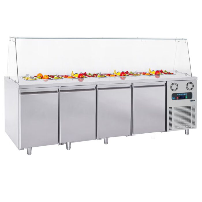Saladette 4 dører med glassoverbygg 6x GN-1/1
