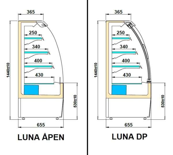 Kjølereol LUNA Temperatur +2°C / +10°C Dybde 65,5 Høyde 144 cm – Igloo